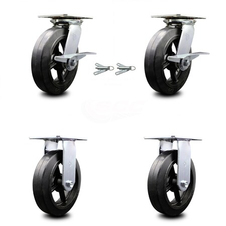 Service Caster 8 Inch Rubber on Steel Caster Brakes/Swivel Locks and 2 Rigid SCC, 2PK SCC-35S820-RSB-SLB-BSL-2-R-2